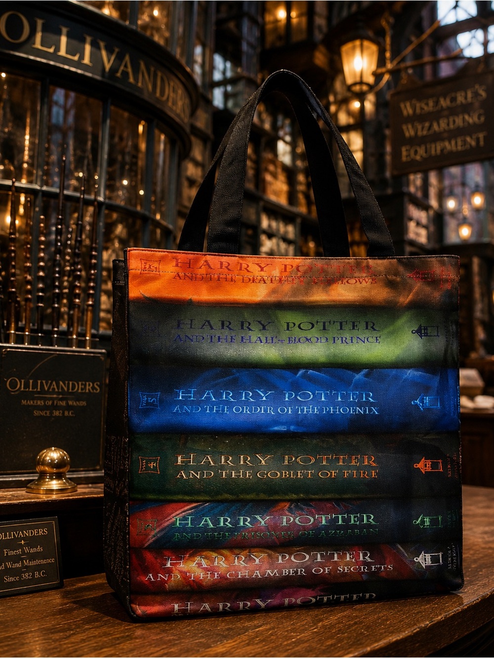 Harry Potter Book Spine Tote Bag Deathly Hallows Half Blood Prince Book Bag